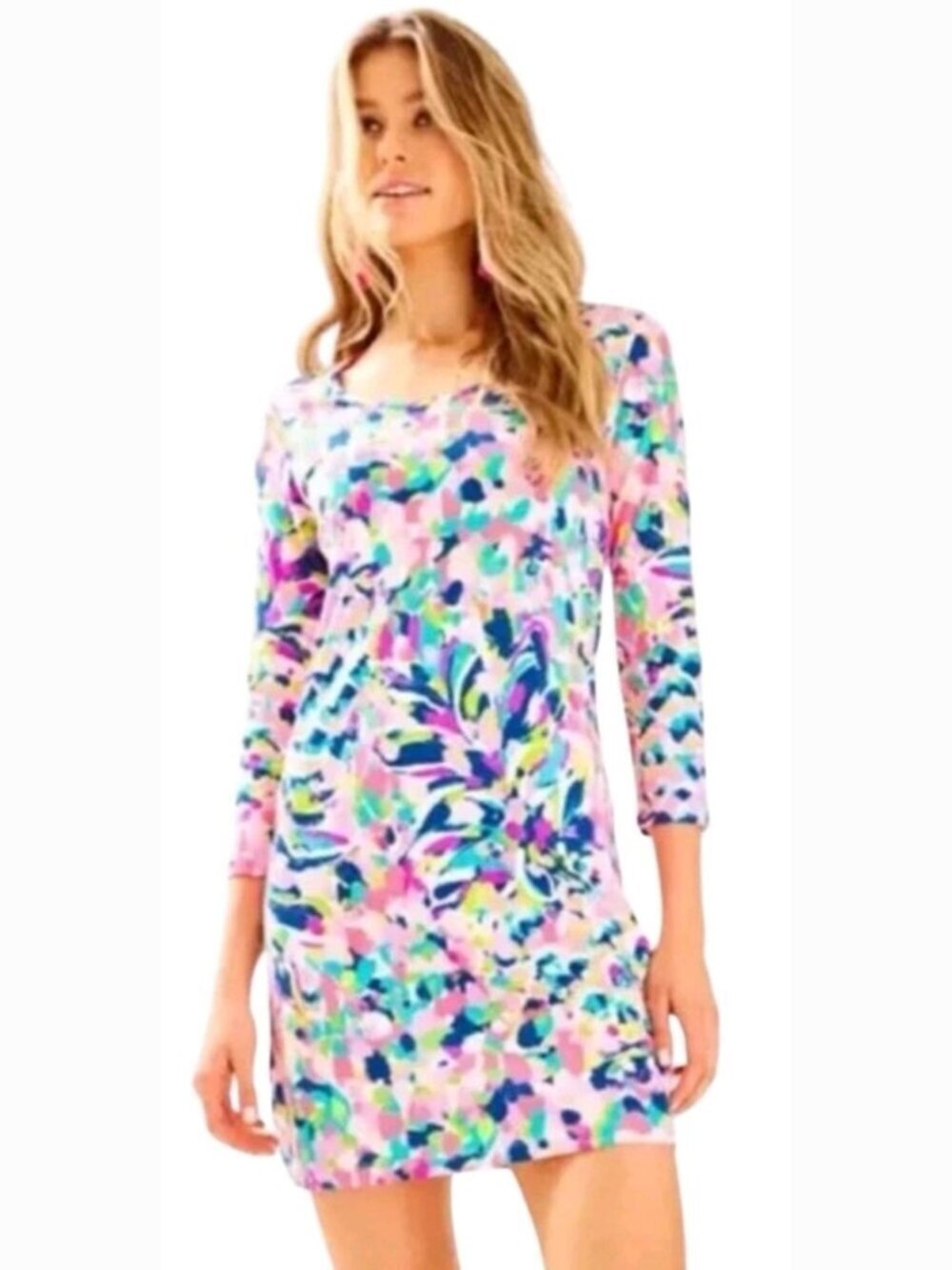 Lilly Pulitzer Beacon Dress Womens Medium Pima Cotton Colorful Floral Print Mini